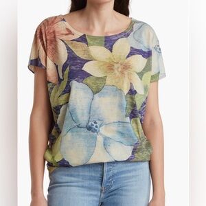 Go Couture floral print leopard texture top in medium